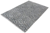 handmade Modern Kafkaz Gray Gray Hand Knotted RECTANGLE WOOL&VISCOU area rug 4 x 6